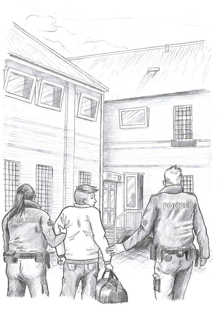 Zeichnung Ankunft Jugendarrest